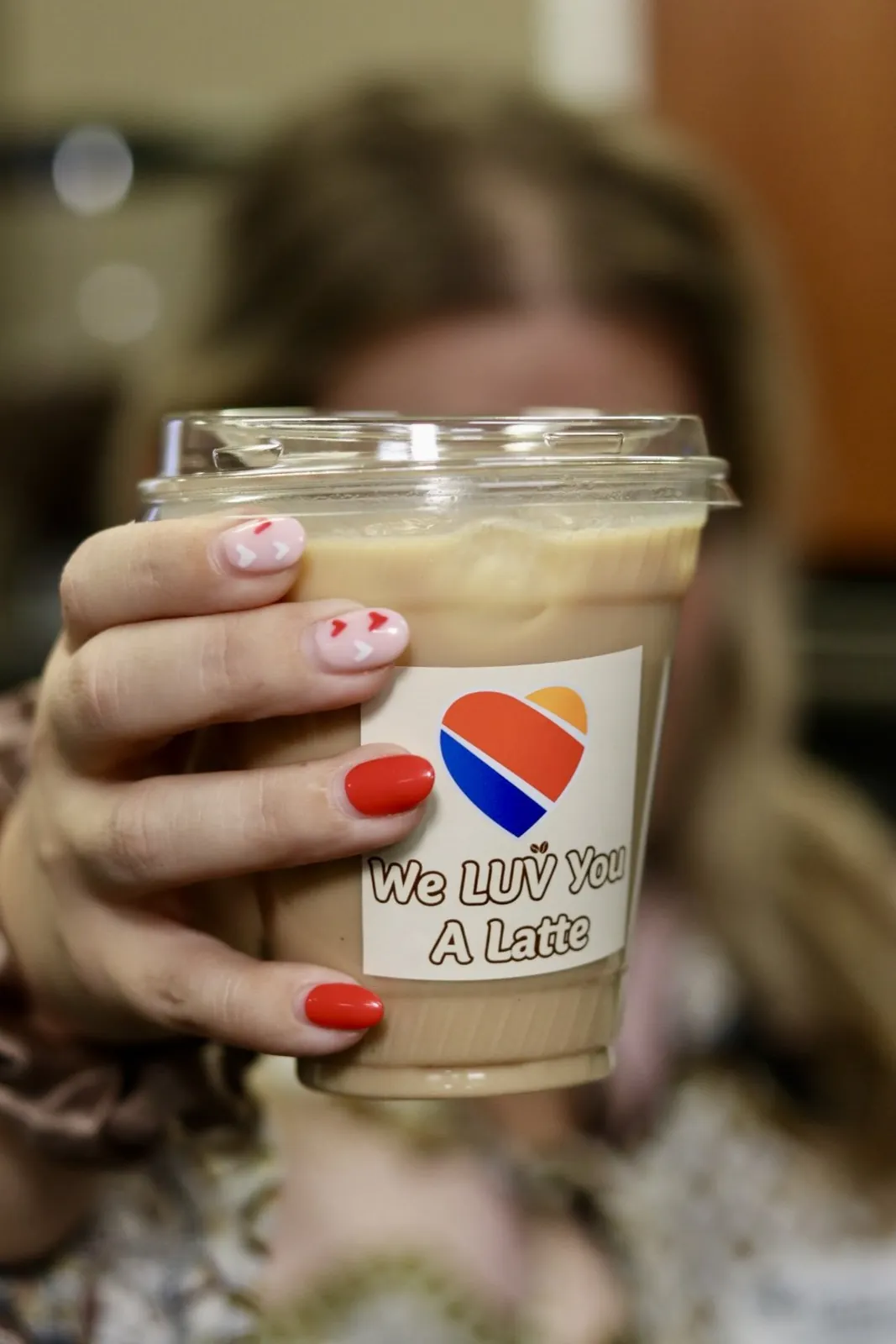 Custom Southwest Airlines 'We LUV You A Latte' cup from a Maya's Macchiatos activation